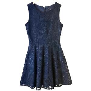 Tiana B Fit & Flare Dress Womens Sz 6 Navy Floral Lace Elegant Party Career Work